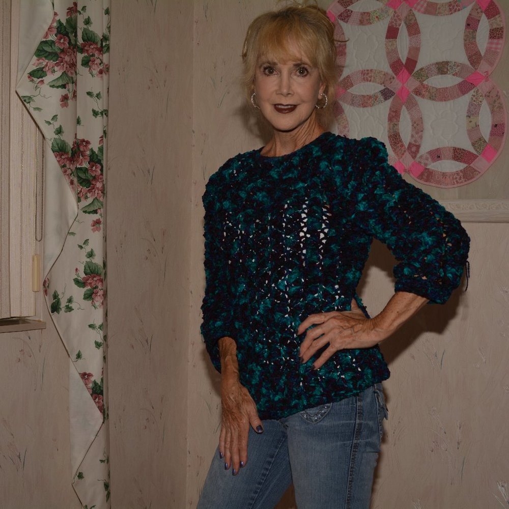 chenille crochet sweater.